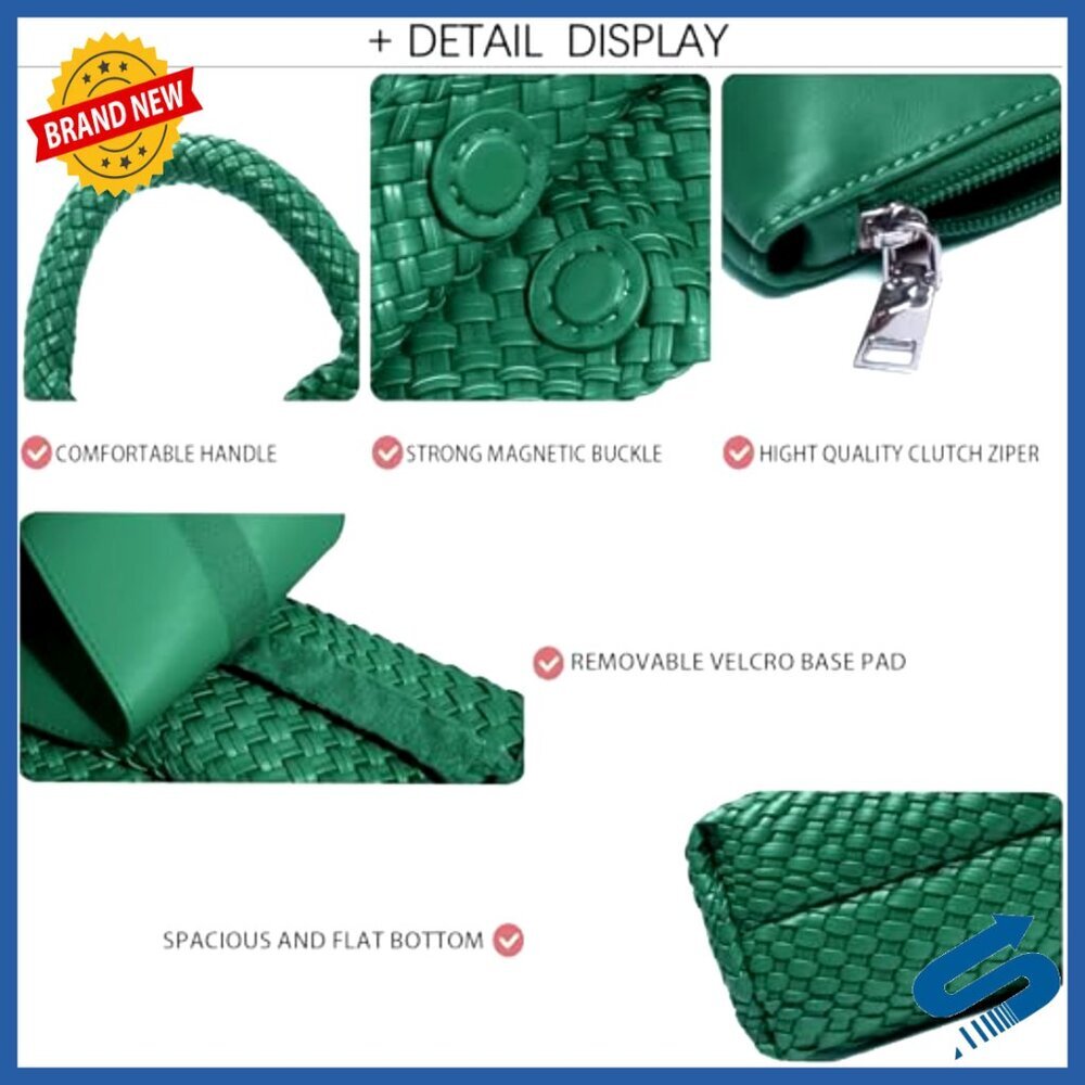 Large Vegan Leather Woven Hobo Tote Shoulder Bag with Purse - Picture 6 of 7